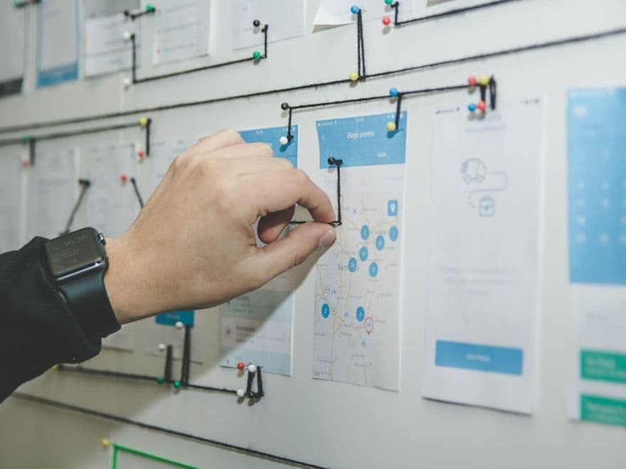 Personne construisant un schéma de structure de site sur un tableau