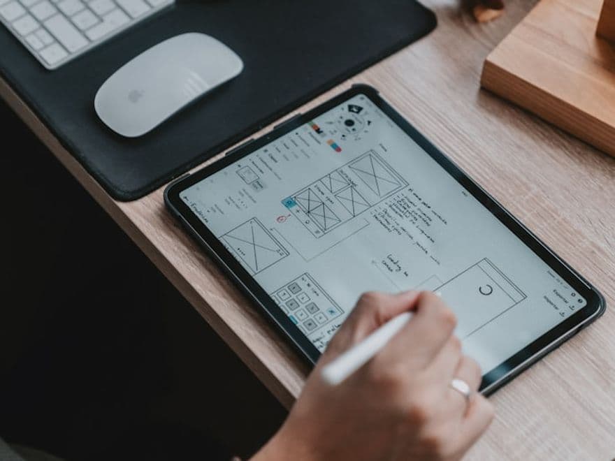 Designer traçant la structure d'un site sur une tablette graphique